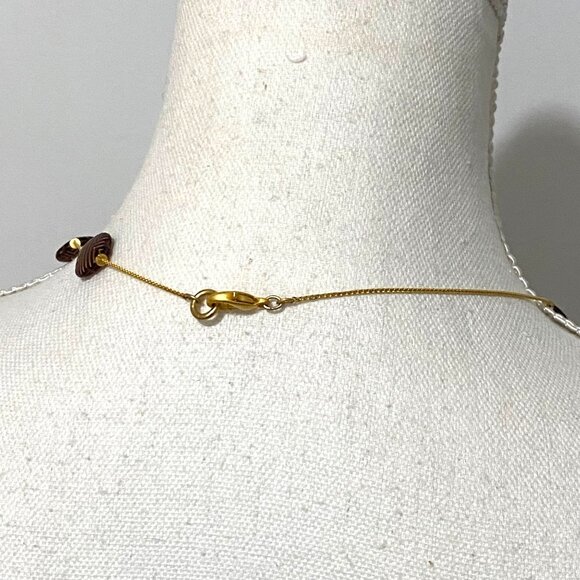 Textured Red Glass Accents Long Gold Chain Necklace 42" Boho Career Preppy - Picture 4 of 4